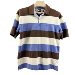 VTG 2005 Tommy Hilfiger Polo Shirt XL Striped Pique Cotton Old Money Y2K Archive